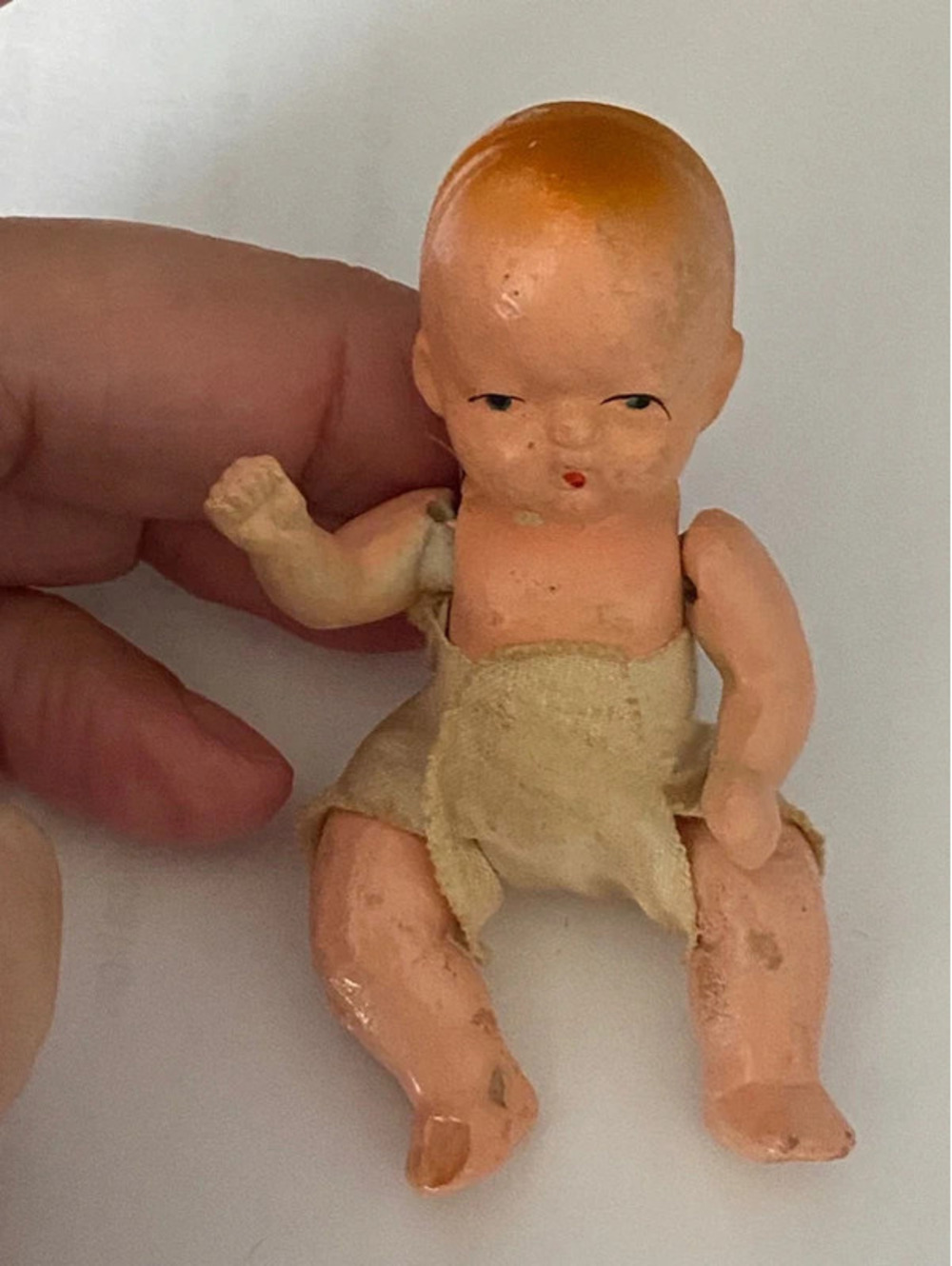 Antique Baby Doll 3” Bisque Jointed with Diaper-Japan